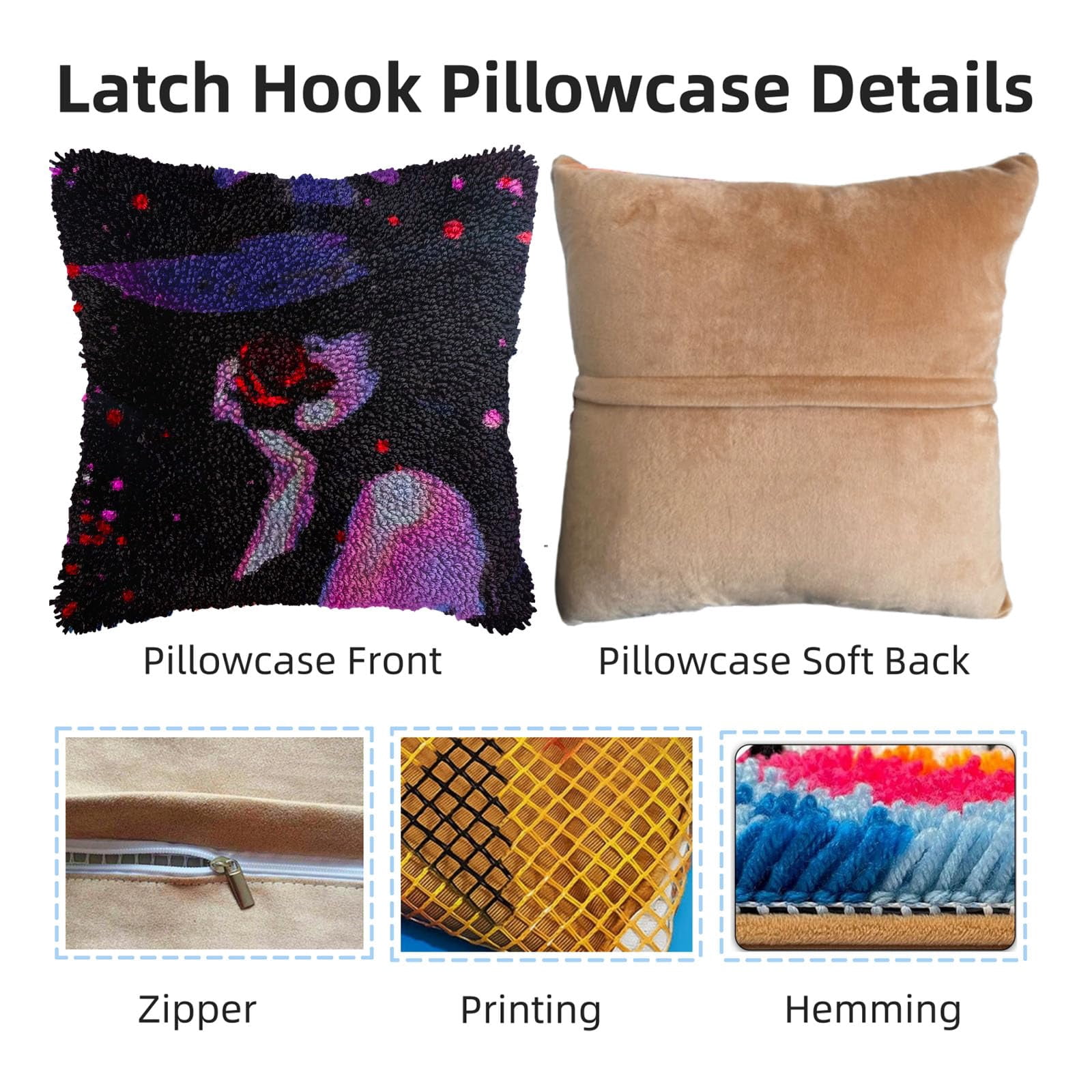 Beauty Woman Lips Rose DIY Latch Hook Pillow Kits for Adults Printed Pillowcase Crochet Yarns Hooking Handmade Pillow Cover Cushion for Home Sofa Decoration 17x17inch