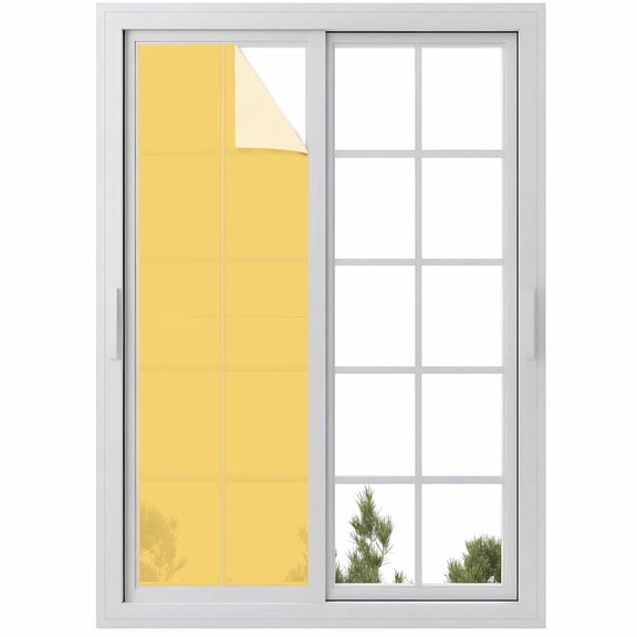 Solid Color Window Privacy Film Yellow Decorative Glass Window Film UV Blocking Static Cling Non-Adhesive Sticker Covering for Home Door 17.7 x 78.7 inches