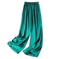 thumbnail image 4 of Womens Silk High Waist Casual Pants Flowy Wide Leg Trousers with Tapered Fit Comfortable Loungewear Full Length Green L, 4 of 4