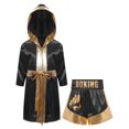 thumbnail image 3 of Raenseen Boys Boxing Outfits Metallic Satin Robe with Shorts Boxer Party Black&Gold 8, 3 of 6