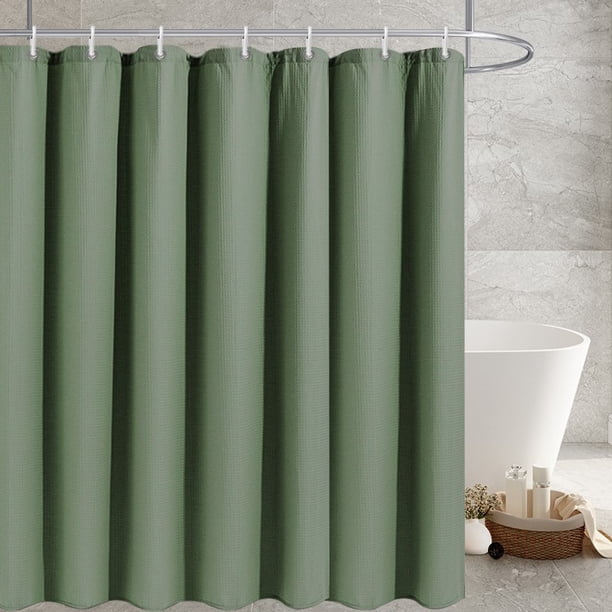 Xiao Hua Cortina de ducha con diseño de rejilla de gofres, tela gruesa y resistente, 256 g/m², poliéster de lujo, con gancho de plástico, 182 cm de ancho x 182 cm de alto, color verde.