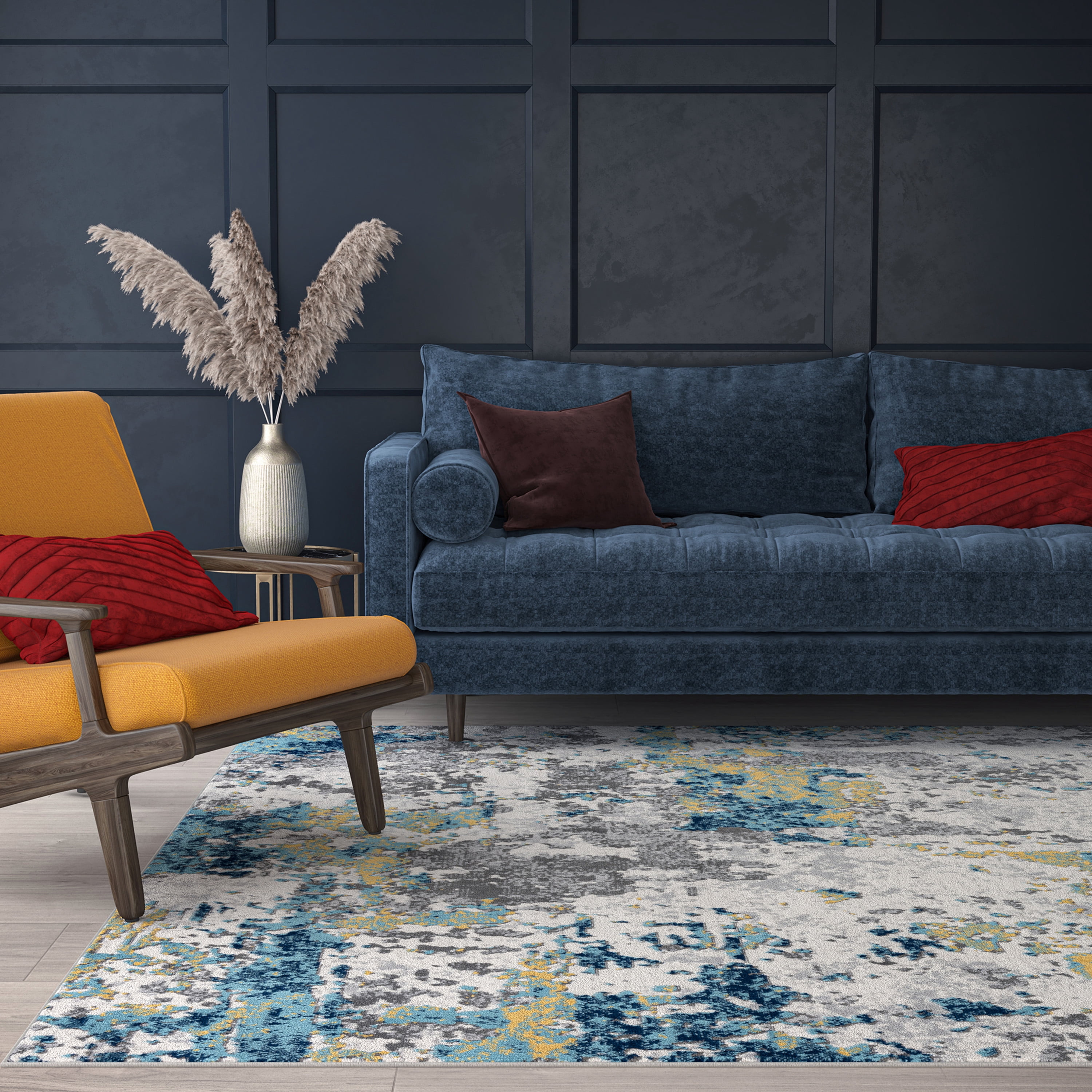 Contemporary 5x8 Area Rug (5'3'' x 7'3'') Abstract Gold, Gray Living Room Easy to Clean