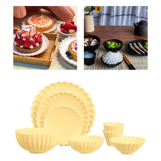 Accesorios de cocina en miniatura Hugo Set de Tazón Tazas Comida cumpleaños Vajil DIY Comedor Amarillo 1:6