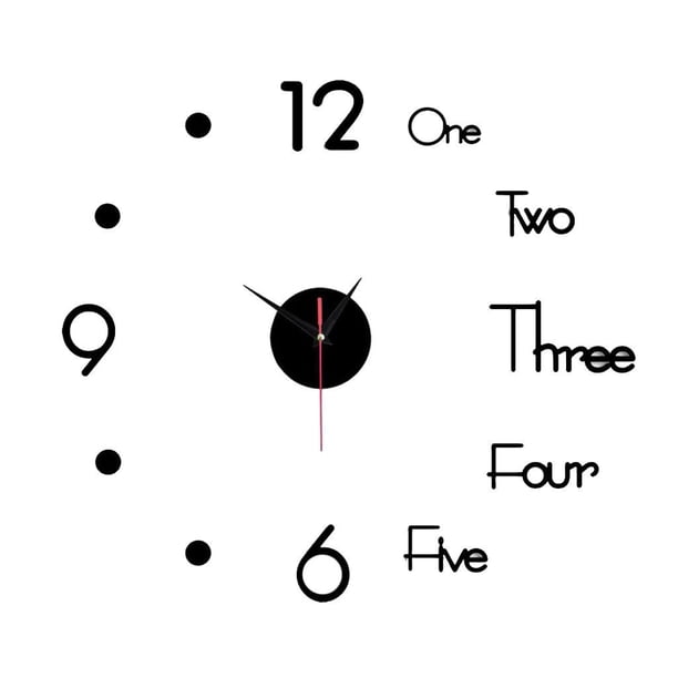 Reloj de pared DIY, kit de reloj de pared 3D con de silenciamiento de espejo moderno sin marco para el dormitorio de de Black_S