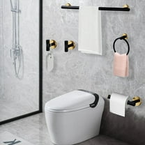 Wall-Mounted 5-Piece Towel Rack Set, Matte Black and Gold Bathroom Hardware, Space-Saving, Rust-Resistant Stainless Steel for Home Use