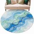 thumbnail image 2 of Round Area Rug 5 Ft, Turquoise Blue Marble Washable Non-Slip Circle Carpet for Living Room/Bedroom, Abstract Art Modern Fluid Marble Low-Profile Runner Mats Collection Rugs for Indoor, 2 of 7