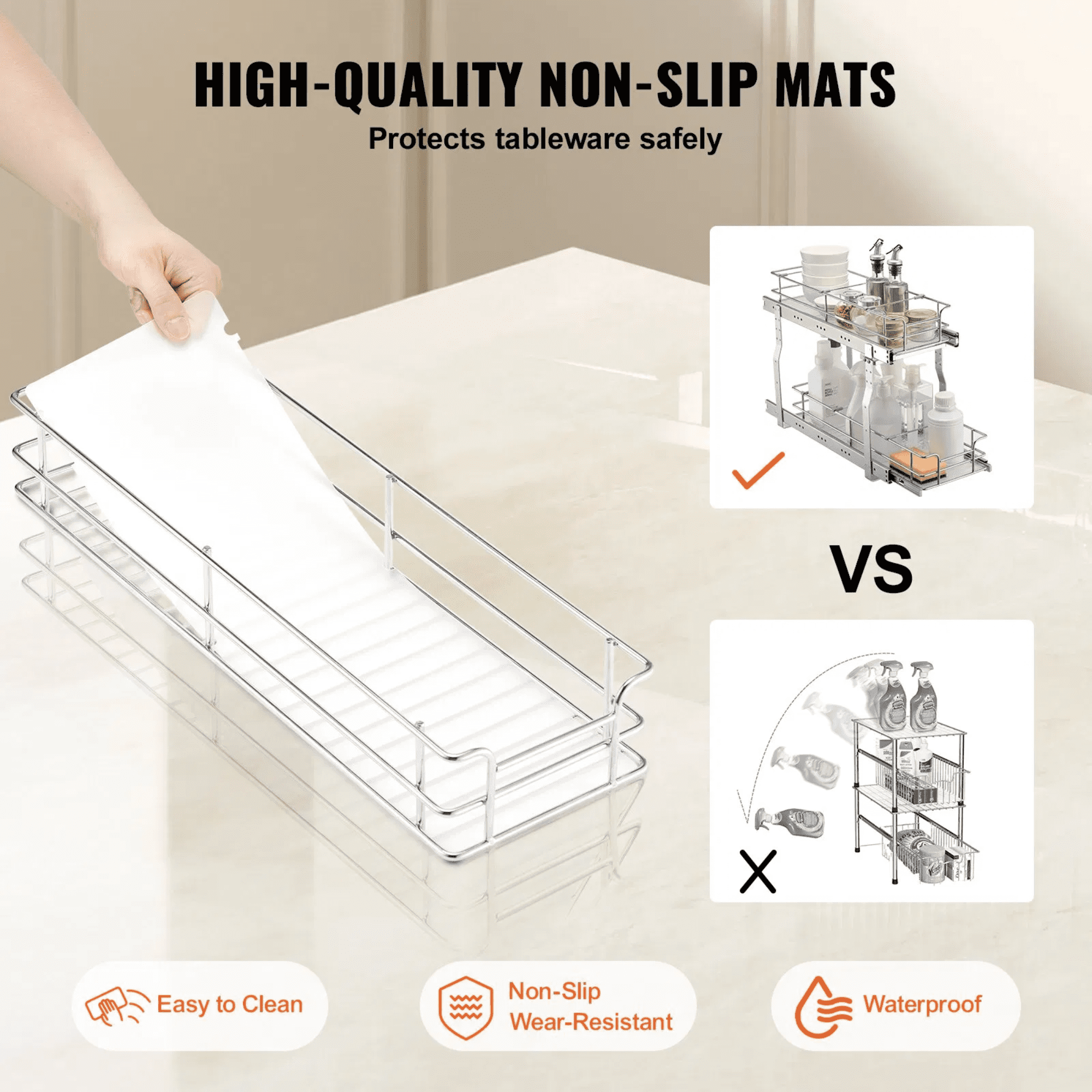 Narrow Pull Out Cabinet Organizer, 2 Tier Slide Out Kitchen Cabinet Organizer, Heavy Duty Steel Roll Out Drawer for Under Sink Storage & Pantry Cabinets, 8.5” W x 21” D