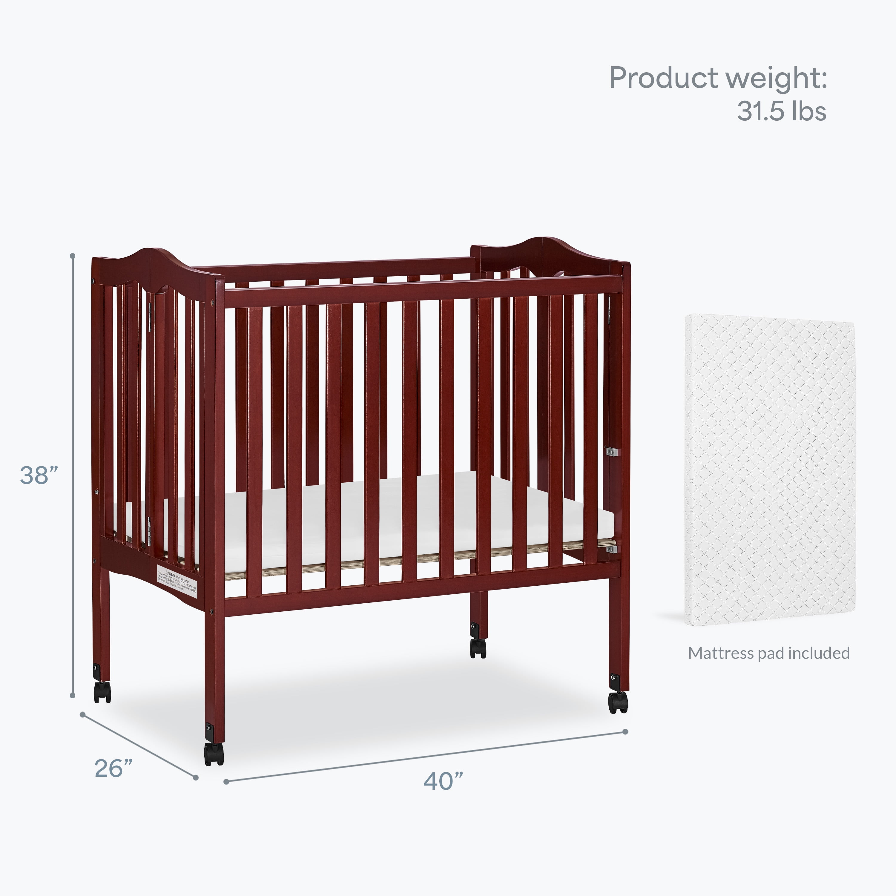 Dream On Me 2-in-1 Lightweight Folding Portable Crib, Cherry