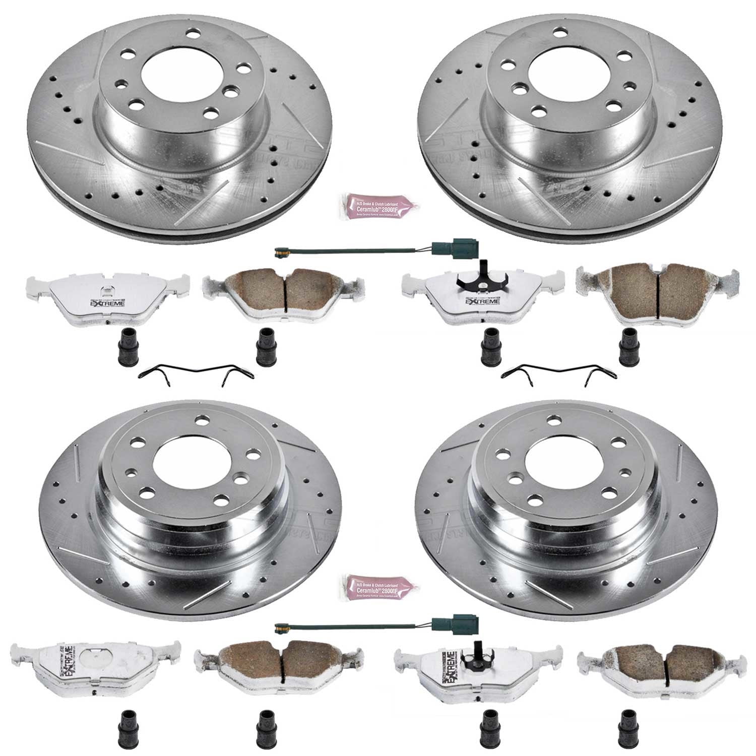 PowerStop Front and Rear Z26 Street Warrior Carbon-Fiber Ceramic Brake Pad and Drilled and Slotted Rotor Kit Fits: BMW Select Models K392-26