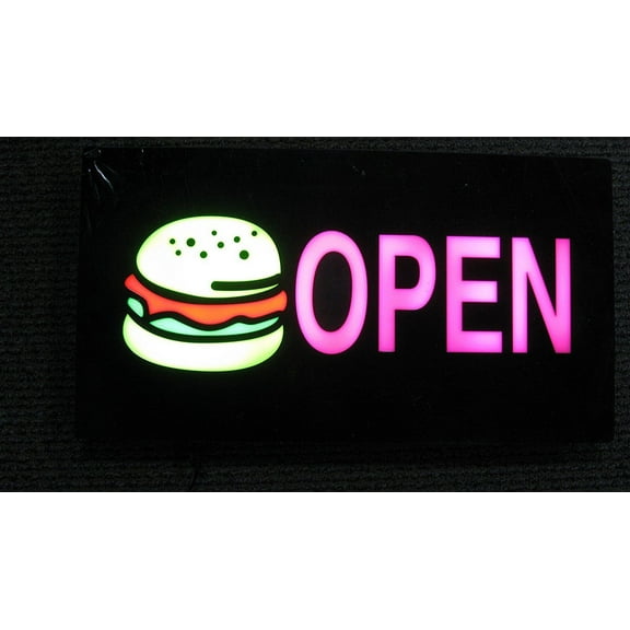 Lighted LED Window Sign Hamburger Restaurant Open Non Neon Display 17"x 9" Food Restaurant