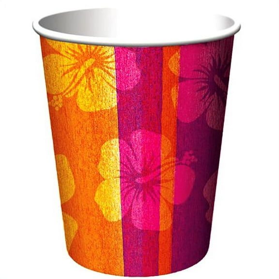 Multicolor Aloha Summer Luau Disposable Paper Cups, 9 oz, 8 Count, 1 Pack