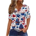thumbnail image 1 of Blusas de las Mujeres Casual Gradiente de Manga Corta V-Cuello Superior, Imitación Marco Casual Blusa para las Mujeres, Mano Lavado Primavera Verano Desgaste, 1 of 4