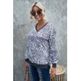 thumbnail image 3 of ABPHQTO Top gris con cuello en V y hombros caídos con estampado de leopardo para mujer, 3 of 5