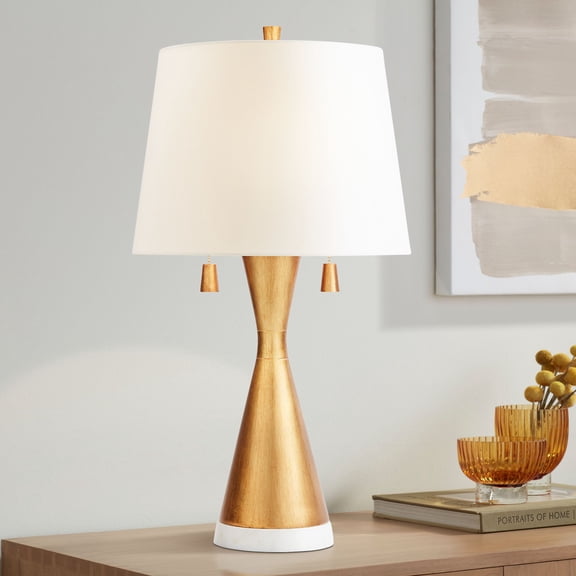360 Lighting Sterling 27 3/4" Tall Modern Table Lamp Pull Chain Gold Finish Marble Single White Shade Living Room Bedroom Bedside