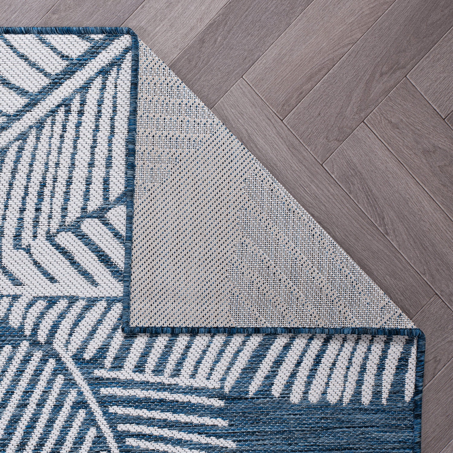 World Rug Gallery Distressed Palm Leaves Textured Flat Weave Indoor/Outdoor Area Rug - NAVY 5' X 7'