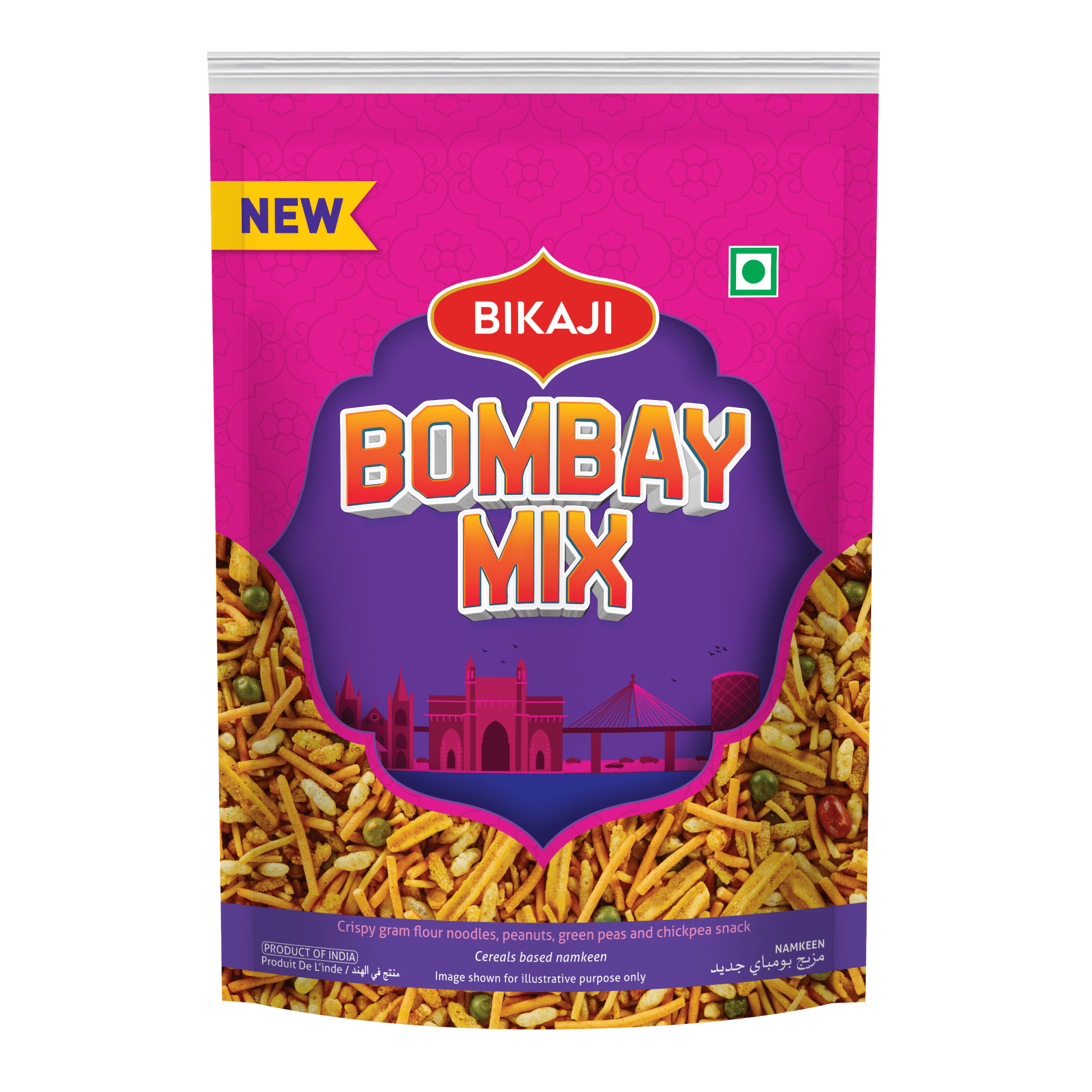 Bikaji Bombay Mix, 140g, Crispy Gram flour noodles, Peanuts, Green Peas and Chickpea Snack