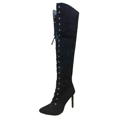 DVKOVI Women Shoes Dressy Comfortable Over the Knee Boots Women s Sexy Slim Fit Thin Heel Super High Heel Pointed Knee High Boots Autumn and Winter High Heel Boots Tall Boots for Women Black 40