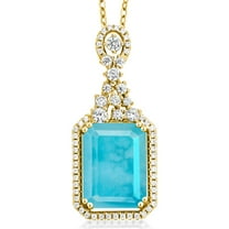 Gem Stone King 5.60 Ct Green Turquoise 18K Yellow Gold Plated Silver Pendant with Chain