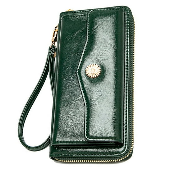 DRAFIDEEP 1Pack Green Pu Long Wallet for Women Change Collection Travel Use 11.2x3.9x1.2In