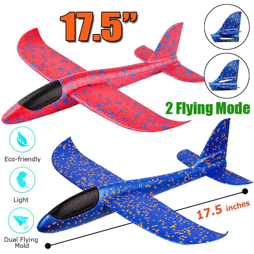 2 Pack LED Light Airplane,17.5" Large Throwing Foam Plane,2 Flight Mode 