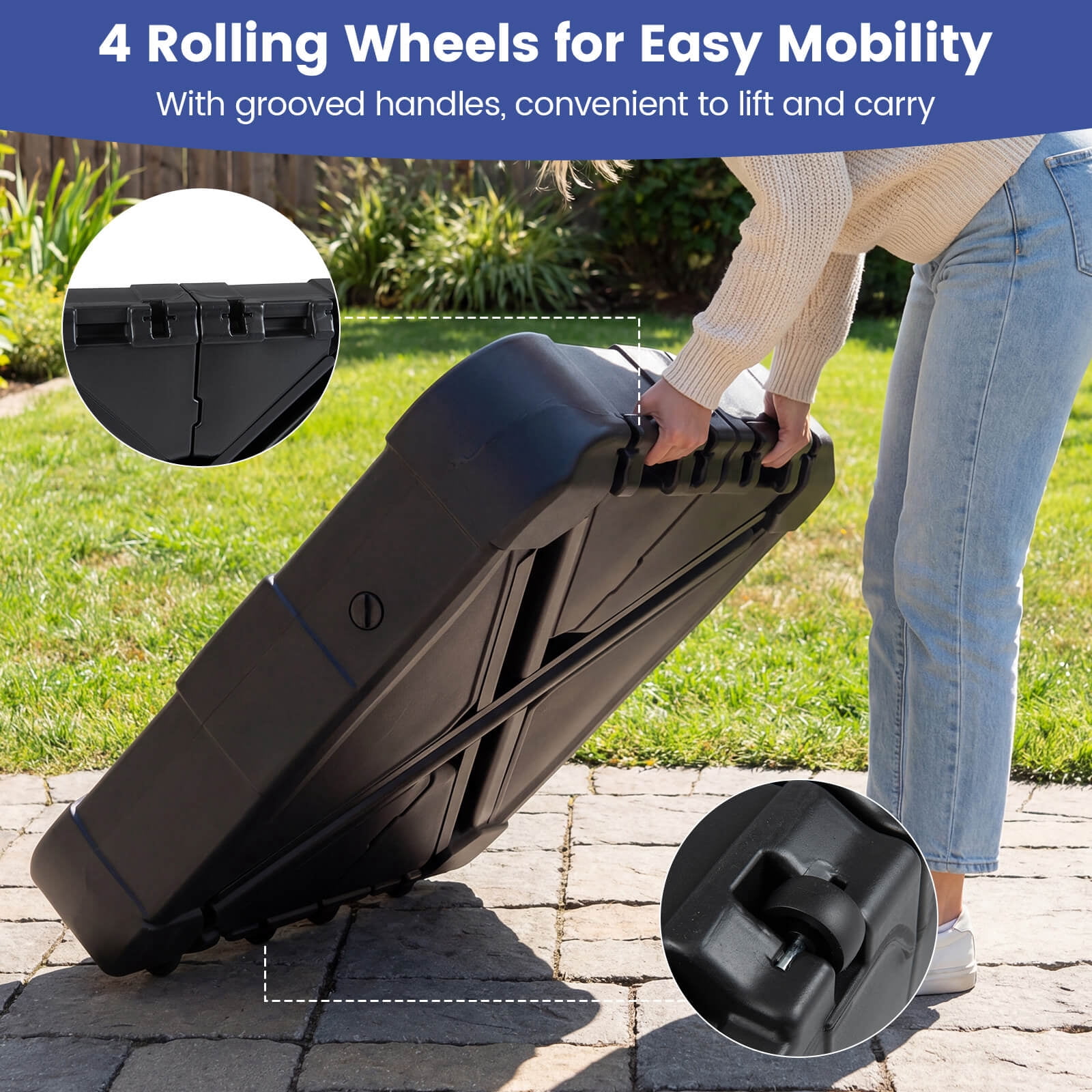 Costway 375 LBS Outdoor Cantilever Umbrella Base with Wheels for Garden Deck Poolside