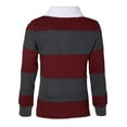 thumbnail image 3 of Boys Cotton Striped Long Sleeve Polo Rugby Shirt - Burgundy/Charcoal  - Size 14, 3 of 3
