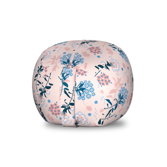 Floral Storage Toy Bag Chair, Flowers and Motifs on a Blush Tone Background, Stuffed Animal Organizer Washable Bag, Large Size, Blush Blue Grey, by Ambesonne