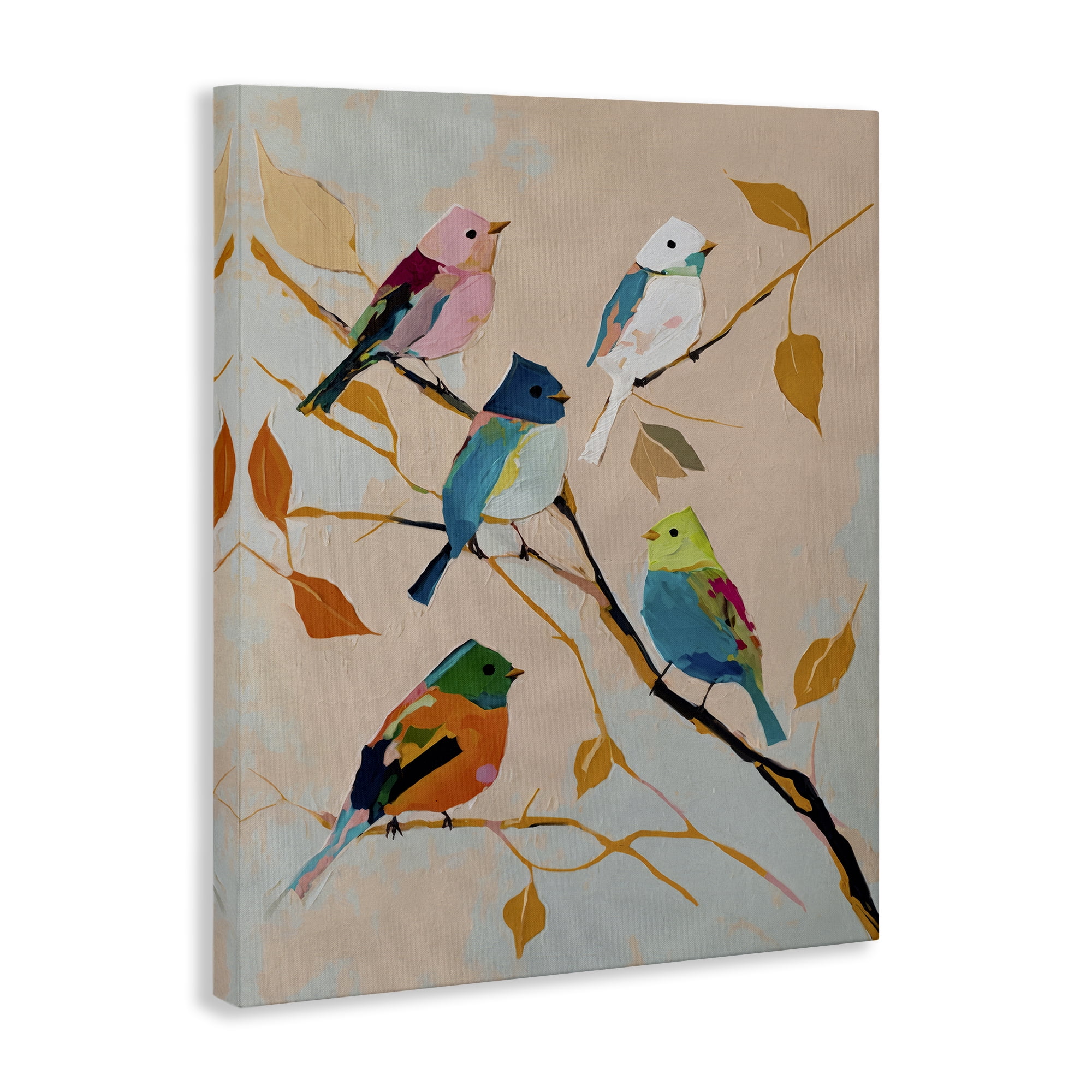 Stupell Industries Parakeets on Fall Branch Animals Painting Wrapped Canvas Art Print Wall Art, 16 x 20