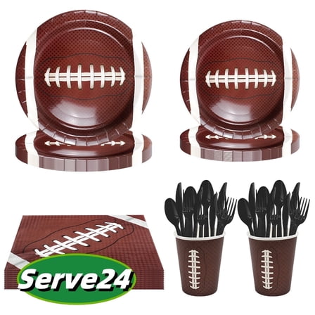 Football Party Supplies Kit Disposable Dishes Napkins Cup for Football Birthday Party Football Game Day Tailgate Party Decorations Serve 24