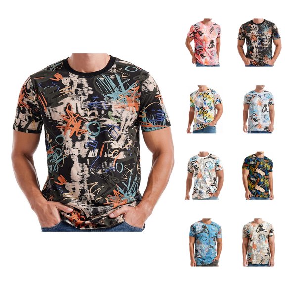 Random Graffiti Graphic Tees for Men 2026 Summer Casual Short Sleeve Crewneck Hop T Shirts Streetwear