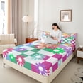 thumbnail image 4 of Homewish Teens Adults Chic Floral Plaid 4 Pieces Queen Sheet Sets,Geometric Plaid Grid Ultra Soft Flat Sheet,Abstract Colorful Flowers Queen Fitted Sheet,Luxury Bedroom Decor, 4 of 7