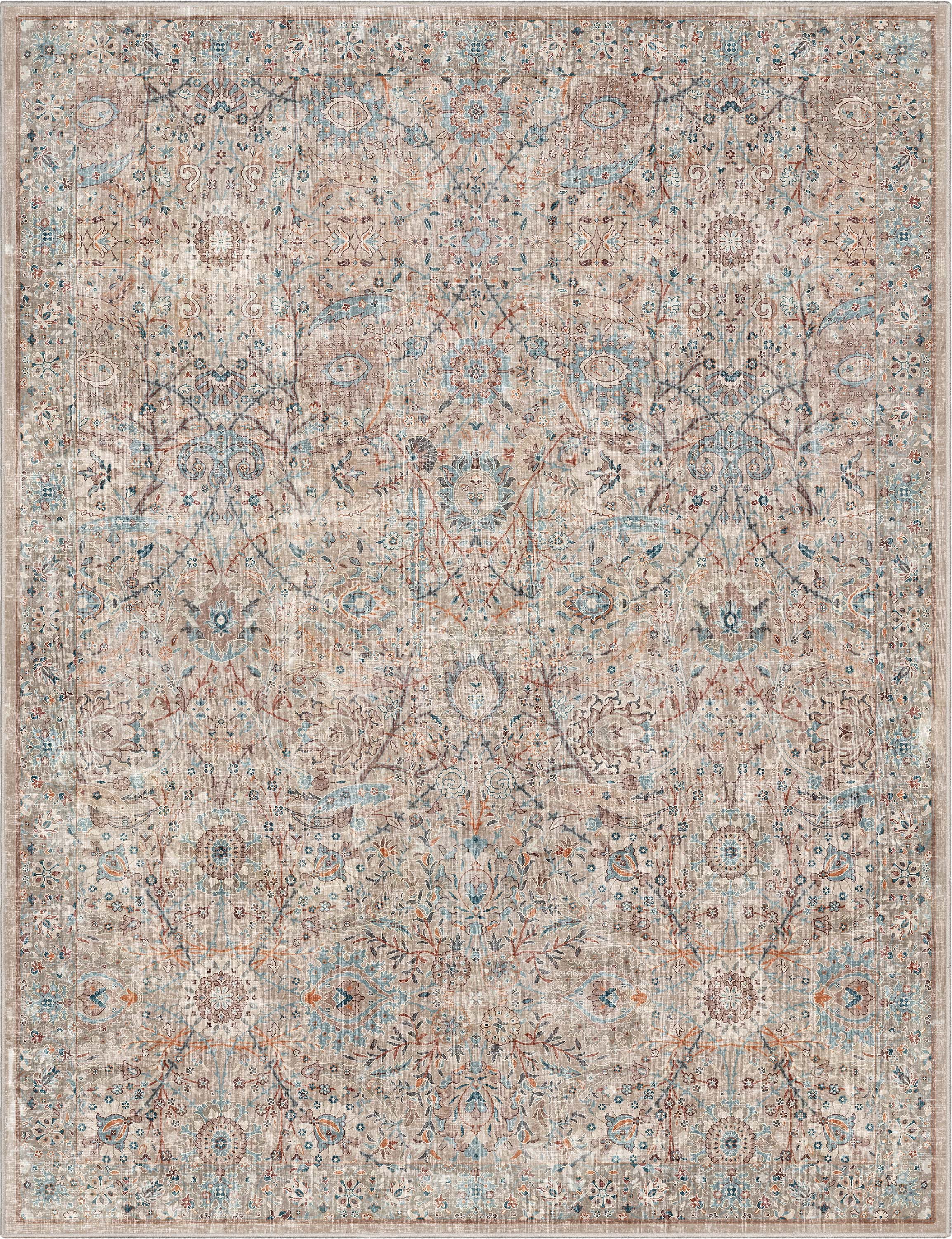 Well Woven Asha Emilia Vintage Persian Floral Ivory 7'7" x 9'10" Machine Washable Area Rug