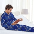 thumbnail image 6 of Naloa Blue Gold Grid Lantern Shapes Men’s Pajamas Set - Long Sleeve Button Down Sleep Shirt and Pajama Bottoms Sleepwear Set-Large, 6 of 7