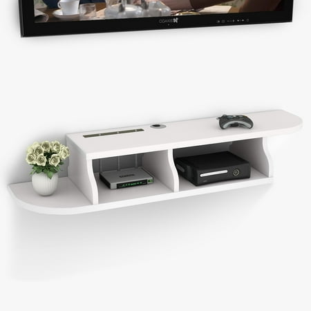 Wall Mount Tv Console Shelf Tribesigns 2 Tier Modern Wall Mount Floating Shelf TV Console 47.2x10.6x7 inch for Cable Boxes/Routers/Remotes/DVD Players/Game Consoles (White) ()