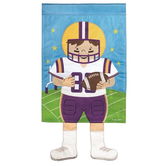 Magnolia Gardens M011278 Drapeau de Jardin 13 x 18 Po. Football Violet & Or Appliqué
