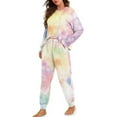 thumbnail image 2 of Yuyamidu Tie Dye Nightwear for Women Pajama Set Pants O-neck Pajamas Top Size XL Casual Long Sleeve Sleepwear Sets Fashion Jogger Sport Night Wear Outfits 2 Piece, 2 of 7