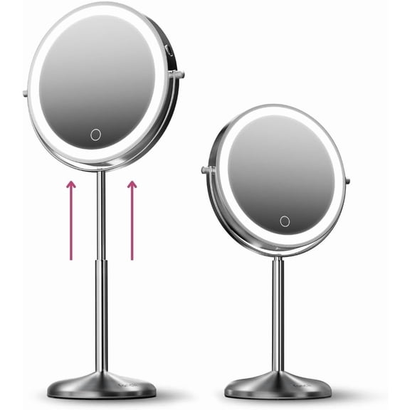Fancii Hailey 9-Inch Lighted Makeup Mirror Height Adjustable with 10X /1X Magnification - Rechargeable, Double Sided LED Vanity Mirror with Light and Stand, 360° Swivel