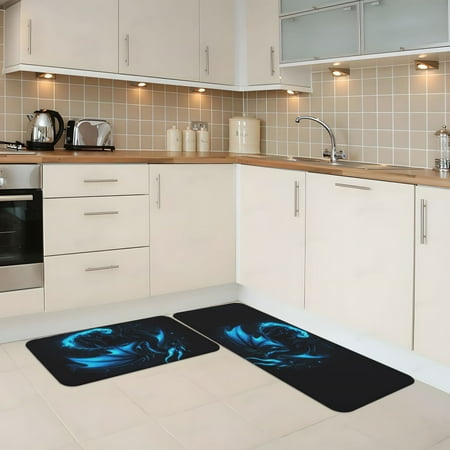 

Kitchen Mats for Floor 2 Piece - Blue Flame Dragon Aura Anti Fatigue Mats for Kitchen Floor Kitchen Rugs Non Slip Washable Mat for Home Kitchen Decor