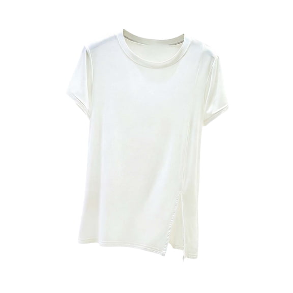 Qgtaibl Plus Size Athletic Shirts for Women Casual Modal Short Sleeve Side Split Tops Summer Breathable Stretch Running Gym T-Shirts White XXL