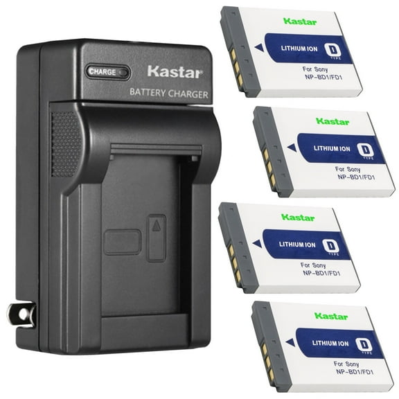 Kastar 4Pack Battery and AC Wall Charger Replacement for Sony NP-BD1 Battery, Sony BC-CSD BC-CS3 Charger, Sony Cyber-shot DSC-T300, Cyber-shot DSC-T500, Cyber-shot DSC-T700, Cyber-shot DSC-T900 Camera
