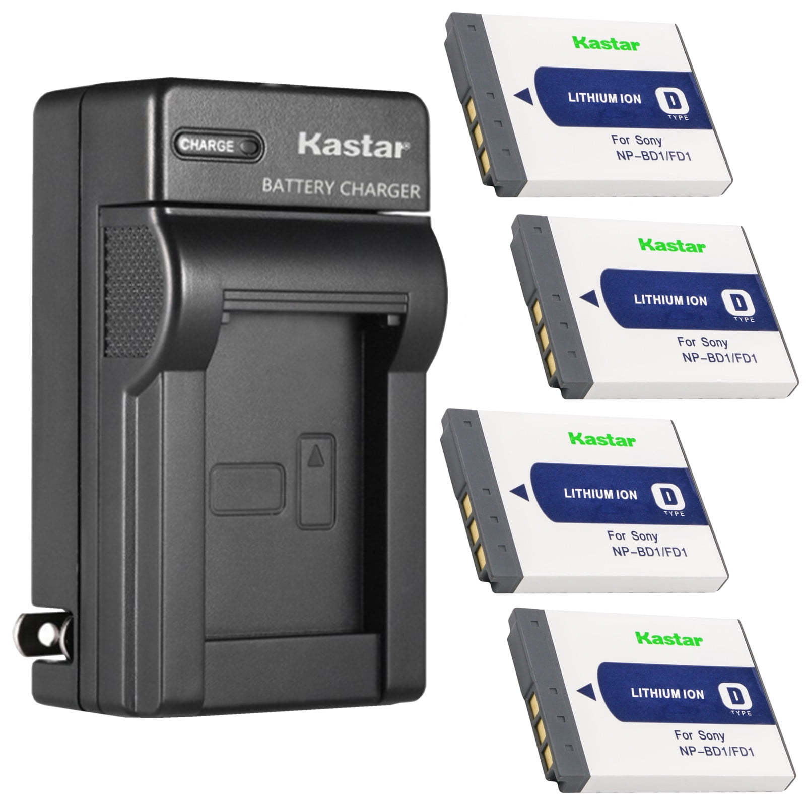 Kastar 4Pack Battery and AC Wall Charger Replacement for Sony NP-BD1 Battery Sony BC-CSD BC-CS3 Charger Sony Cyber-shot DSC-T300 Cyber-shot DSC-T500 Cyber-shot DSC-T700 Cyber-shot DSC-T900 Camera
