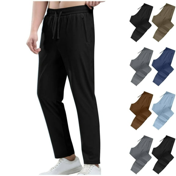 Zylanna Mens Sweatpants with Pockets, Elastic Waist Casual Drawstring Baggy Straight Leg Pants for Men Black Size XL