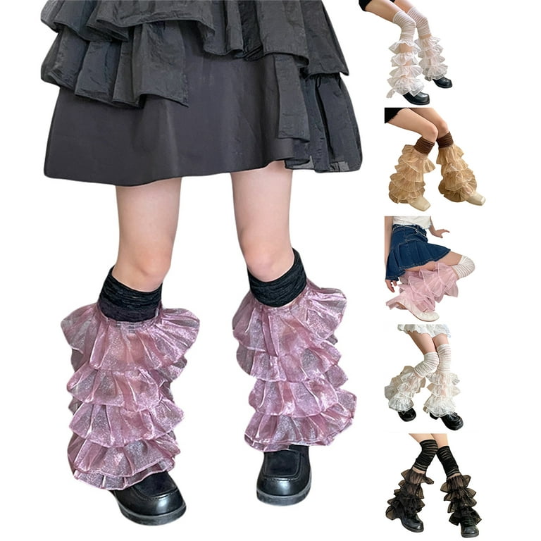 Sunisery Women Leg Warmers Ruffled Lace Patchwork Long Thigh High Socks  Boot Cuffs Cover Y2K Streetwear