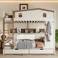 thumbnail image 2 of Newest Family Size for Large Families & Shared Rooms Organized Living Solid Wood Queen over Queen Bunk Bed with Storage Drawers and Shelves, Beige and Natural, 2 of 11