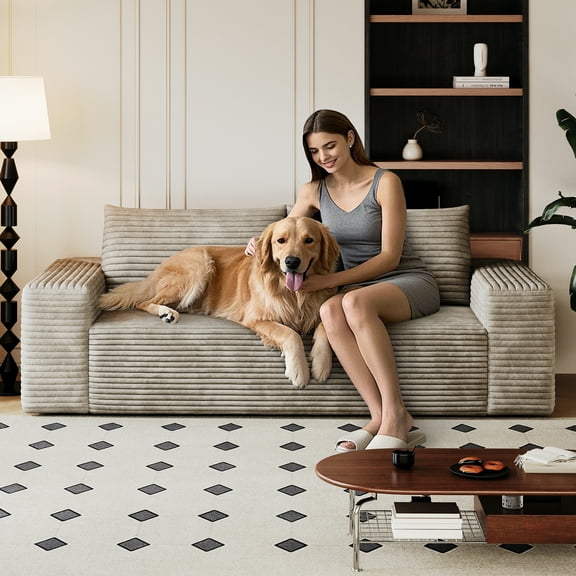 63" 2Setaser Sofa,Corduroy Fabric,Deep Seat Couches,Comfy Loveseat Sofa,No Assembly,1pcs for Living room, Bedroom,Conference room ,Apartment,Camel