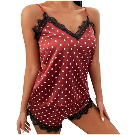 

Juebong Pajama Sets for Women Sexy Lingerie Sleepwear 2 Piece Cami Shorts Set V Neck Pj Lace Sleepwear Sleep & Lounge Nightgowns