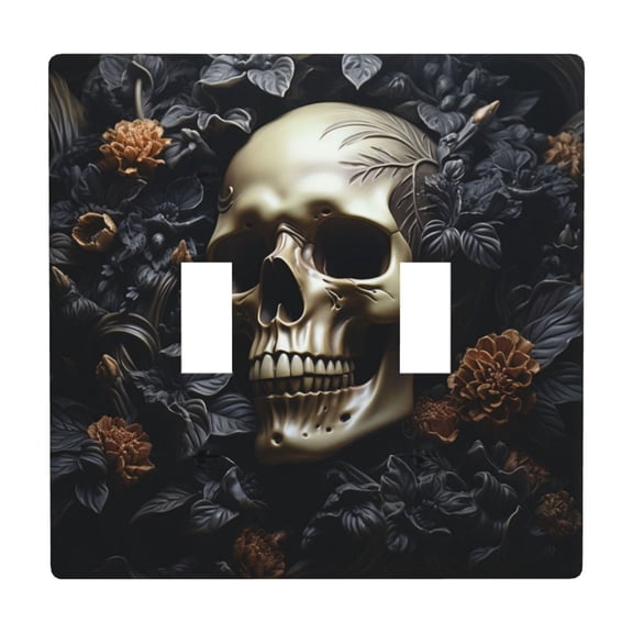 2 Gang Double Toggle Wall Plate Light Switch Cover Wallplate - death skull gothic art black