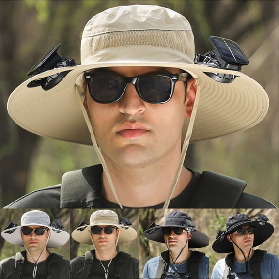 Kcolen Sun Hats for Men Wide Brim Solar Fan Hat with Rechargeable Battery High Speed Ventilation Wide Brim for Summer Outdoor Wide Brim Sun Hat