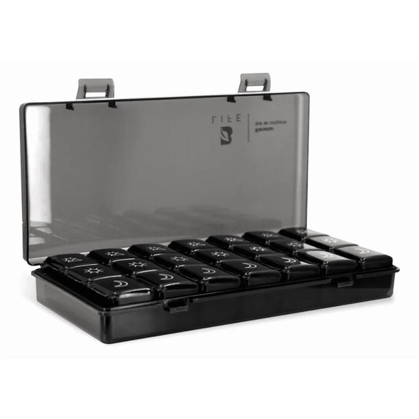 Pastillero Standard con 21 Compartimentos Negro | Capacidad hasta 84 Cápsulas | Organizador Semanal de Vitaminas | B Life