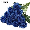 thumbnail image 1 of 12 pcs Roses Artificial Flowers  Fake Roses Navy Blue Silk Flowers  with Long Stems for Wedding Home Party Decor, 1 of 12